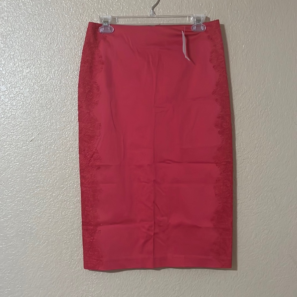 NWT New York & Company Pink Midi Skirt with Lace. Size 2